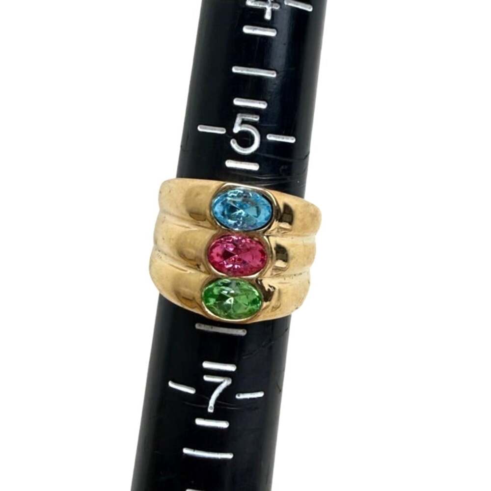 14 Karat Gold Plated Vintage 90s Ring Pastel Multi Colored Crystals Size 6 NEW